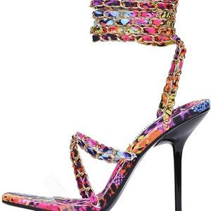 NWT CAPE ROBBIN HANI MULTI COLORED LACE UP HEELS 5.5